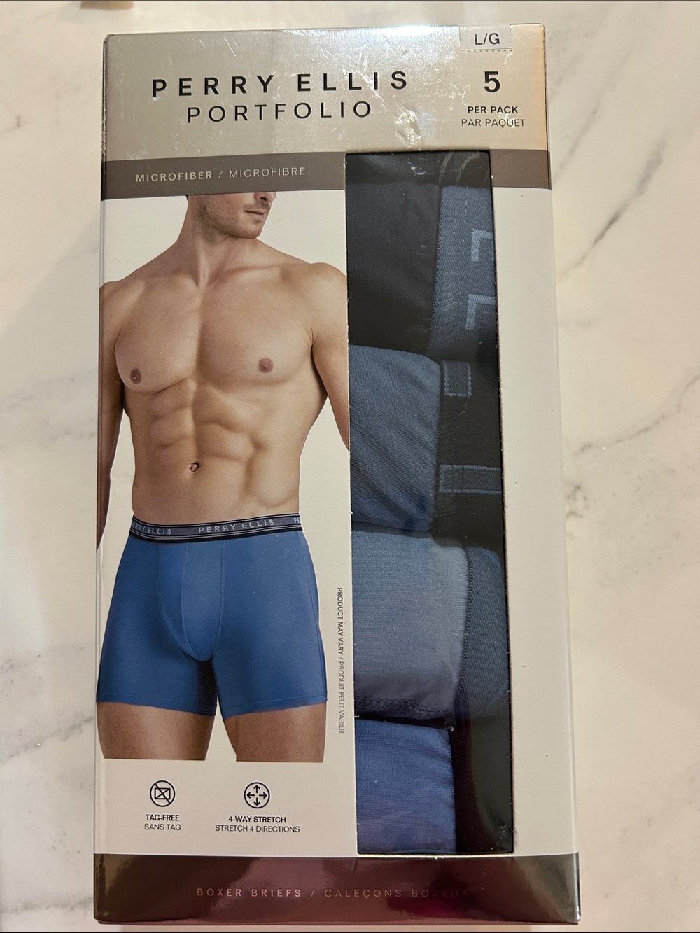 Perry Ellis Boxer Briefs 5-Pack in Navy, Slate and Sky Blue